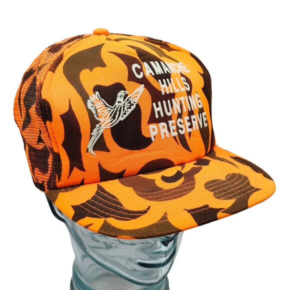 Camanche Hills Hunting Preserve Orange Camo Snapback Trucker Hat Drystone - Picture 1 of 11